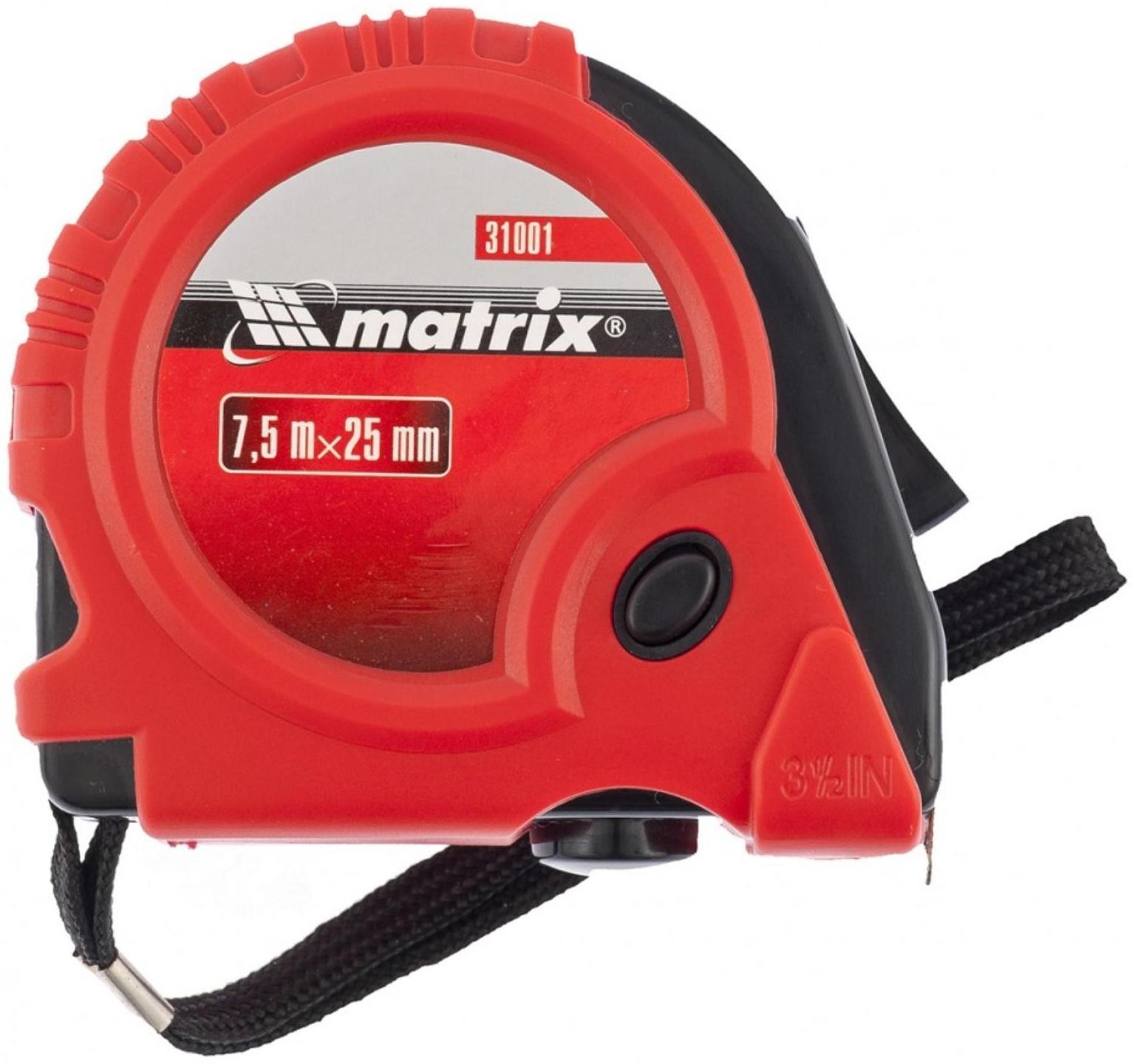 Рулетка MATRIX Rubber 31001, обрезиненный корпус, 7.5 м х 25 мм