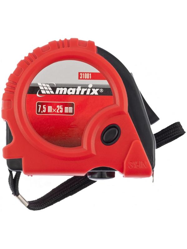 Рулетка MATRIX Rubber 31001, обрезиненный корпус, 7.5 м х 25 мм