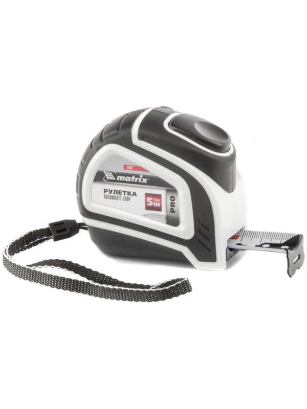 Рулетка MATRIX Autostop 32552, автоматическая фиксация, двухкомпонентный корпус, 5 м х 25 мм