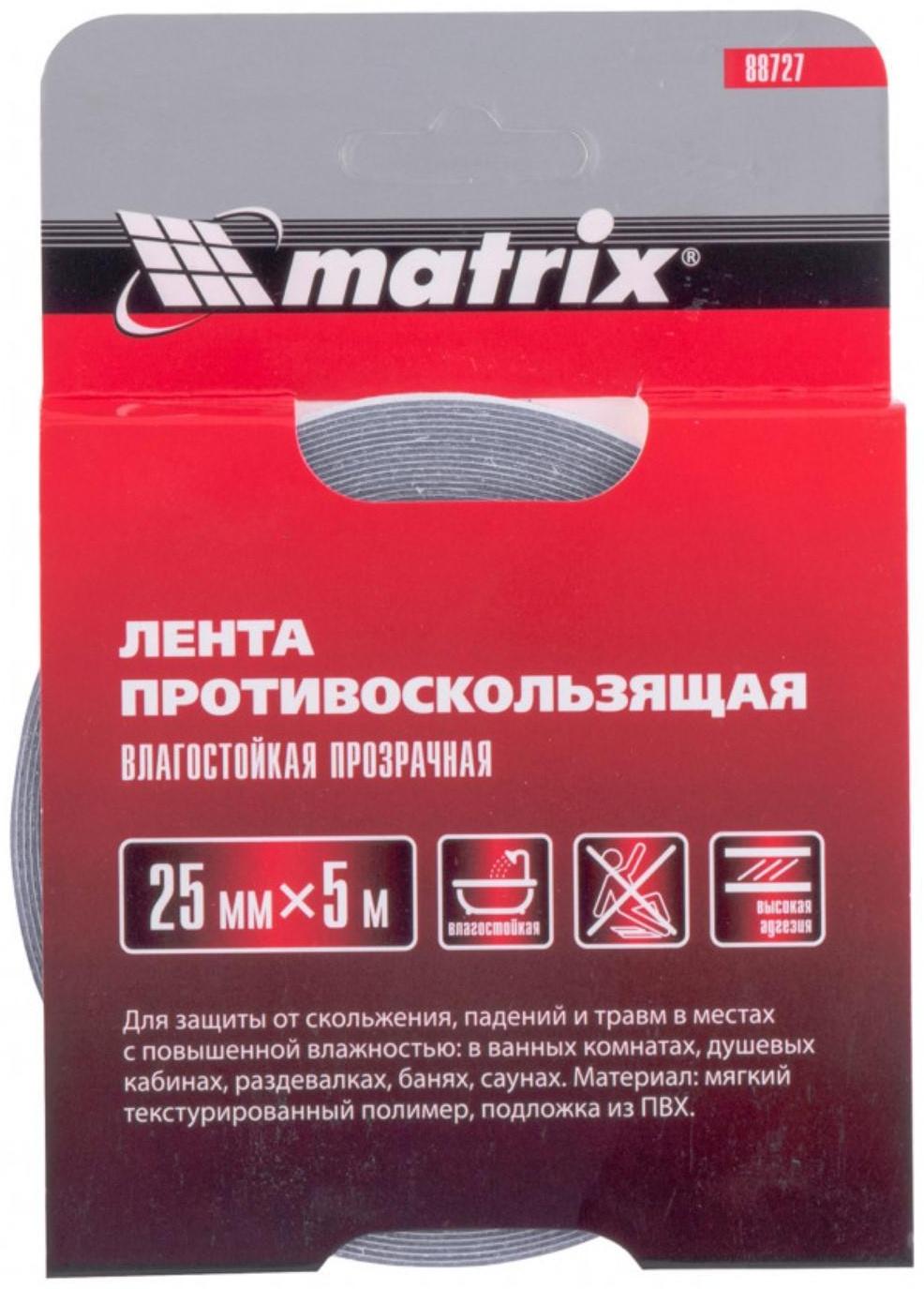 Лента клейкая MATRIX 88727, противоскользящая, влагостойкая, прозрачная, 25 мм х 5 м