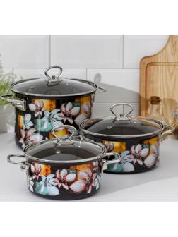 Набор кастрюль «Адель 5-1 Элит», 3 предмета: 1,9 л, 2,5 л, 5 л, цвет чёрный