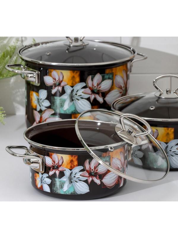 Набор кастрюль «Адель 5-1 Элит», 3 предмета: 1,9 л, 2,5 л, 5 л, цвет чёрный