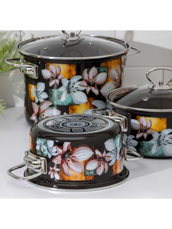 Набор кастрюль «Адель 5-1 Элит», 3 предмета: 1,9 л, 2,5 л, 5 л, цвет чёрный