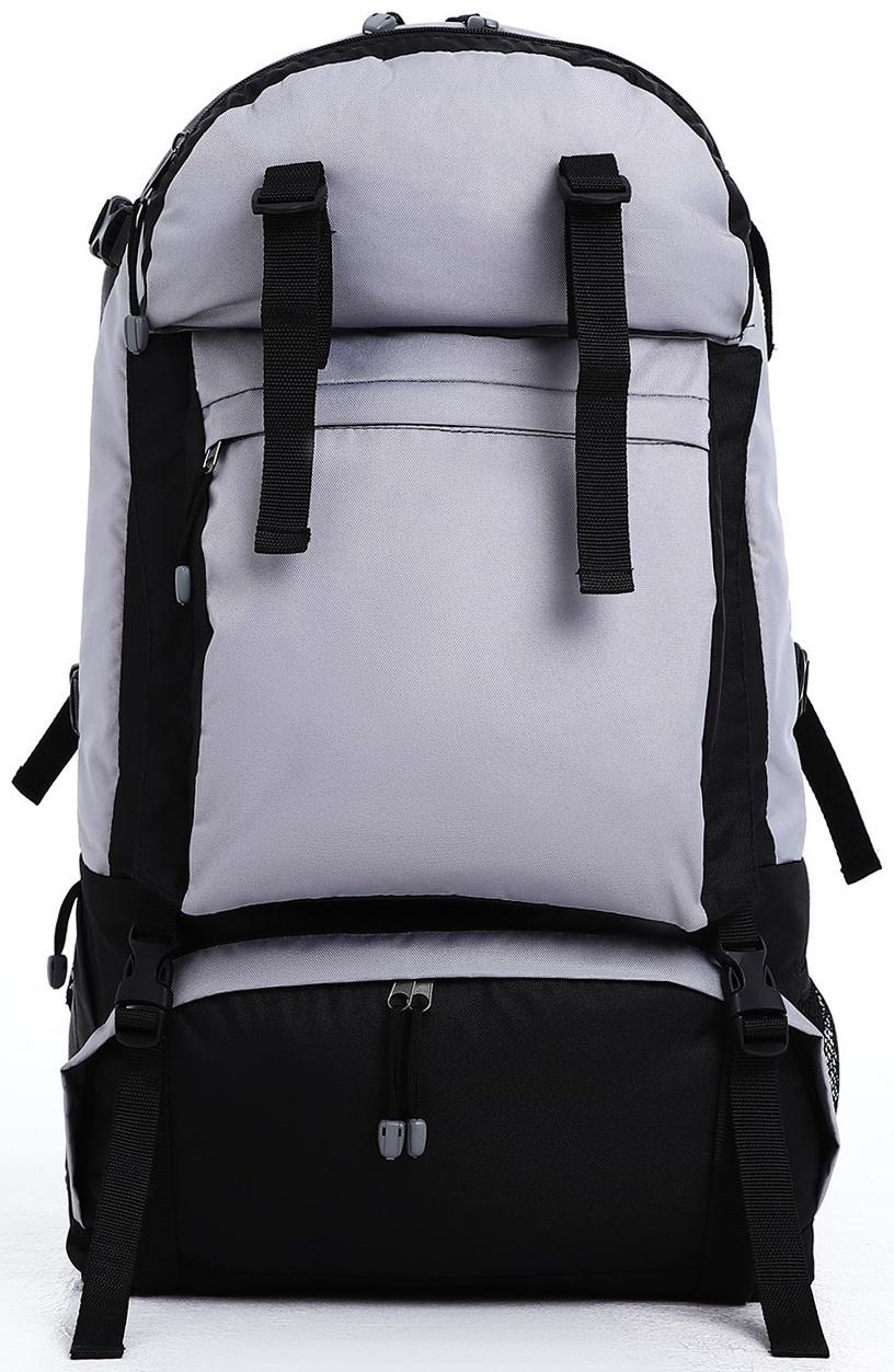 Рюкзак туристический, 65 л, отдел на молнии, 3 наружных кармана, цвет чёрный/зелёный/серый