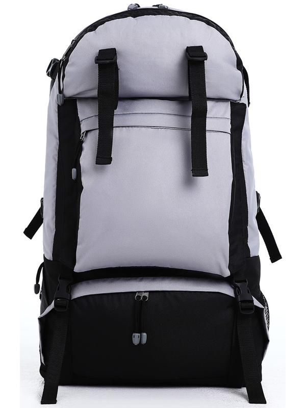 Рюкзак туристический, 65 л, отдел на молнии, 3 наружных кармана, цвет чёрный/зелёный/серый