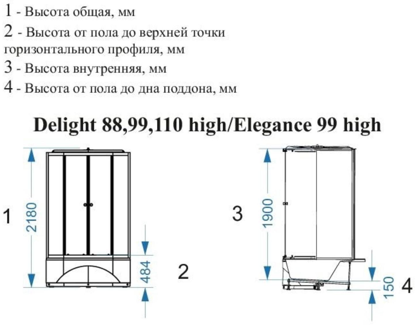 Душевая кабина DOMANI-Spa Delight 99, поддон 45 см, черные стенки, прозрачное стекло, 90х90