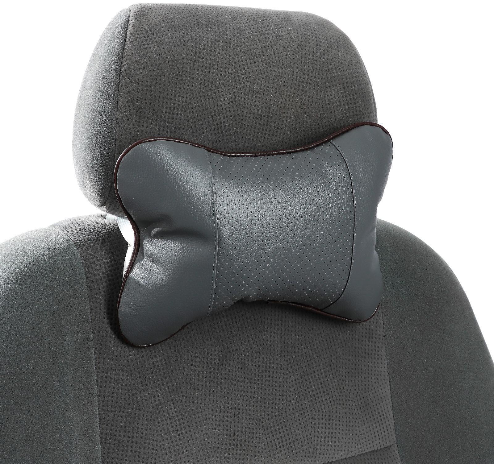 Подушка автомобильная косточка, на подголовник, экокожа, 18×25 см, серый