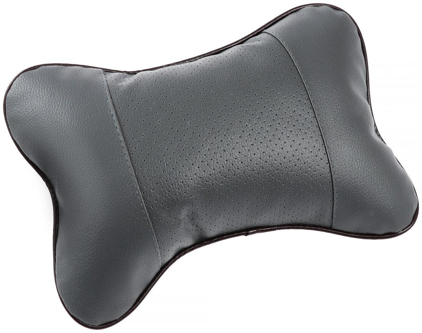 Подушка автомобильная косточка, на подголовник, экокожа, 18×25 см, серый