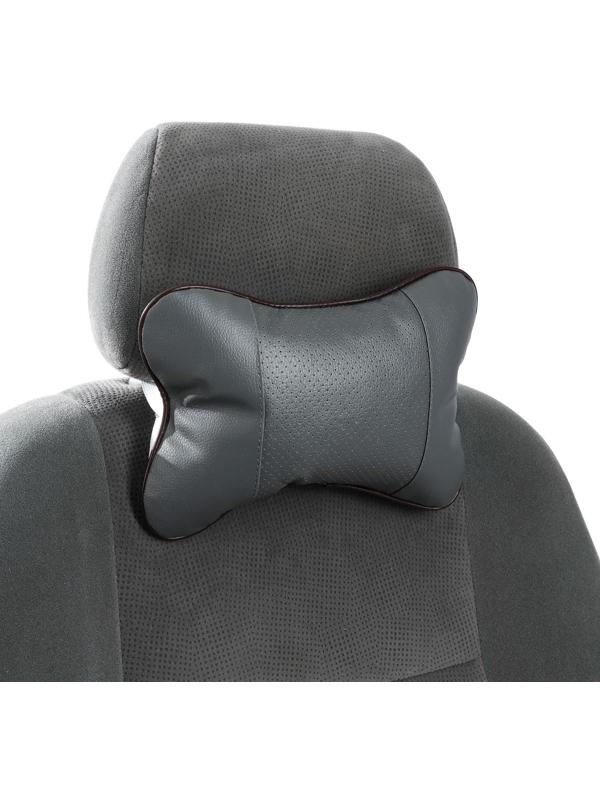 Подушка автомобильная косточка, на подголовник, экокожа, 18×25 см, серый