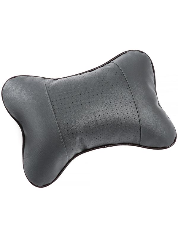 Подушка автомобильная косточка, на подголовник, экокожа, 18×25 см, серый