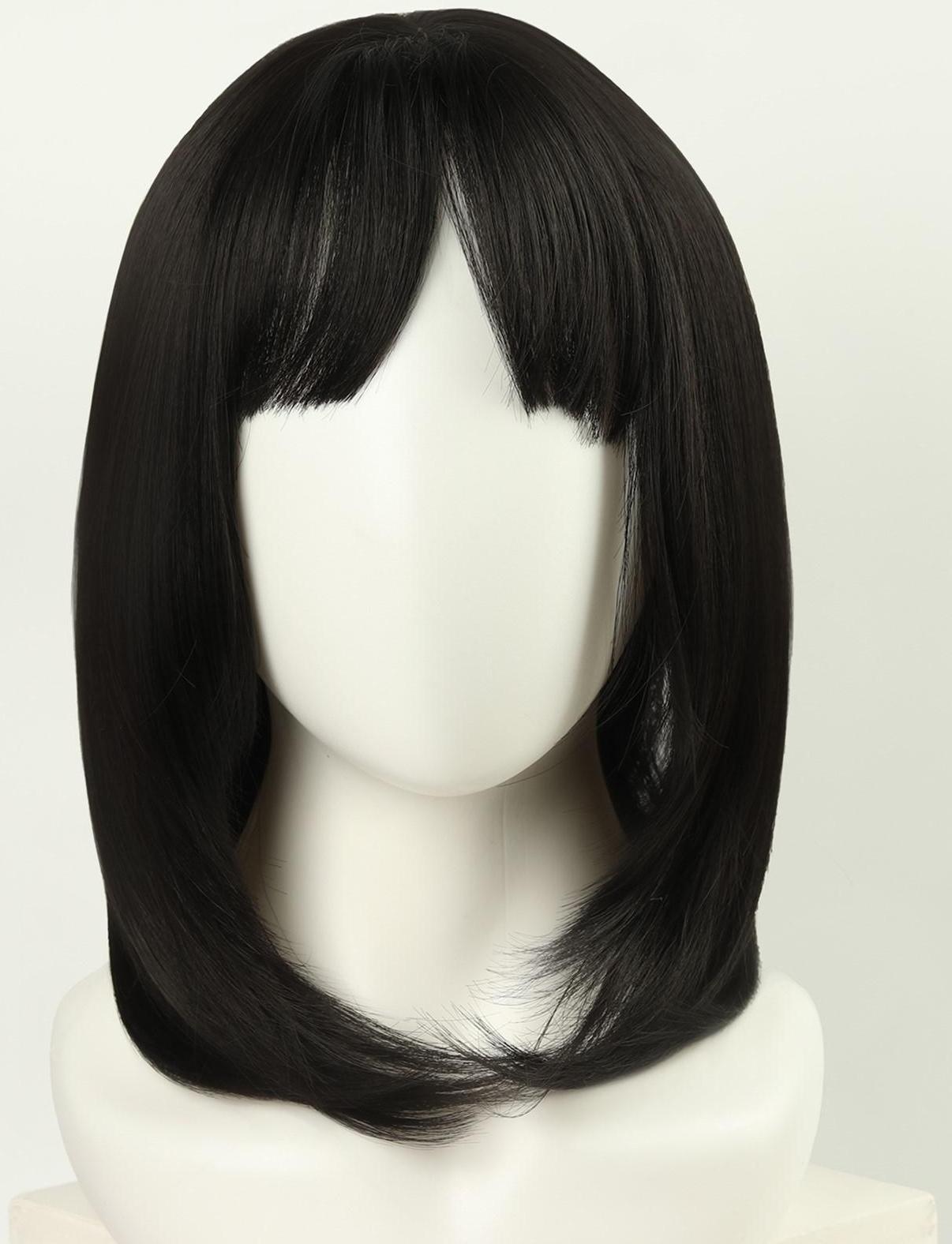 Парик искусственный, с чёлкой, имитация кожи, 30 см, 160 гр, цвет чёрный(#SHT3)