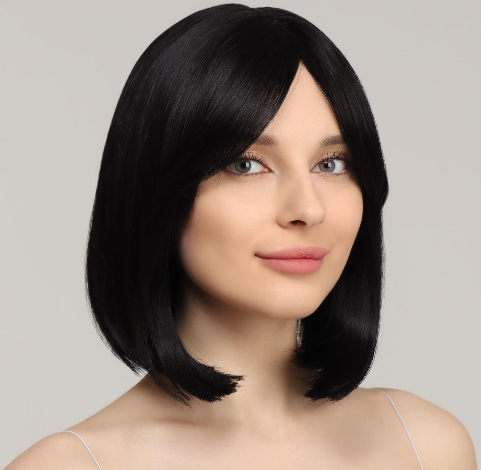 Парик искусственный, с чёлкой, имитация кожи, 30 см, 160 гр, цвет чёрный(#SHT3)