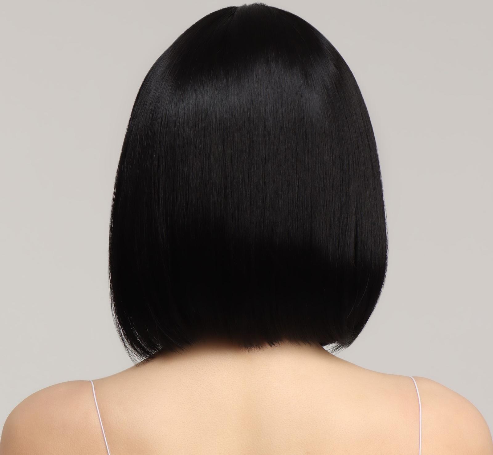 Парик искусственный, с чёлкой, имитация кожи, 30 см, 160 гр, цвет чёрный(#SHT3)