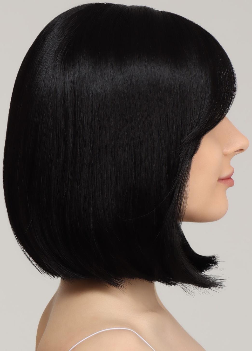 Парик искусственный, с чёлкой, имитация кожи, 30 см, 160 гр, цвет чёрный(#SHT3)