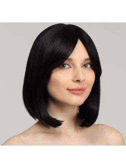 Парик искусственный, с чёлкой, имитация кожи, 30 см, 160 гр, цвет чёрный(#SHT3)