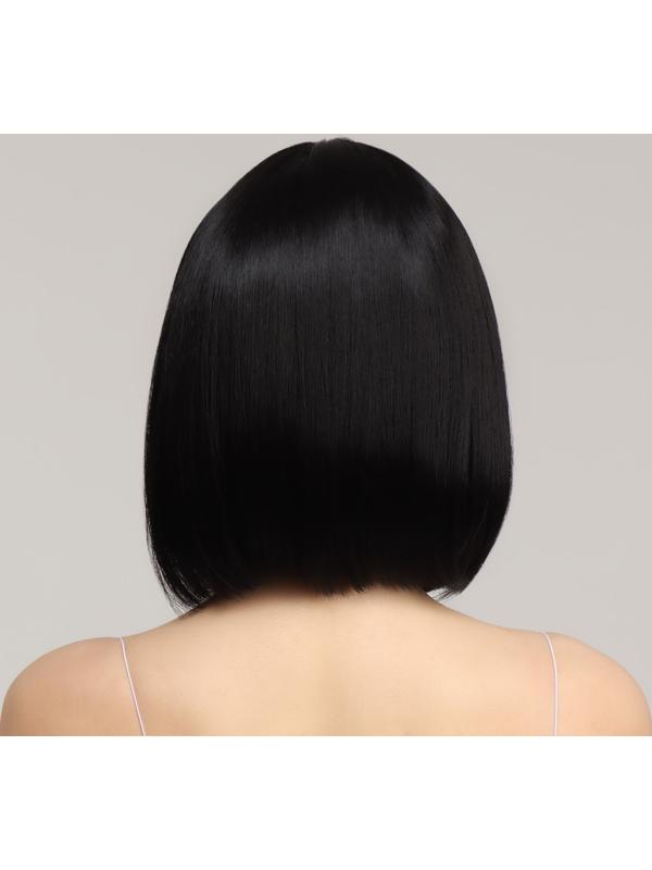 Парик искусственный, с чёлкой, имитация кожи, 30 см, 160 гр, цвет чёрный(#SHT3)