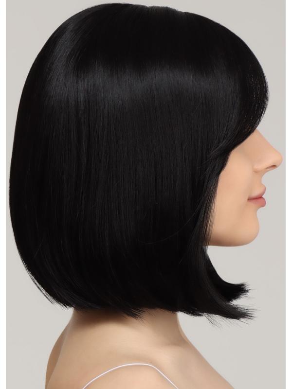 Парик искусственный, с чёлкой, имитация кожи, 30 см, 160 гр, цвет чёрный(#SHT3)