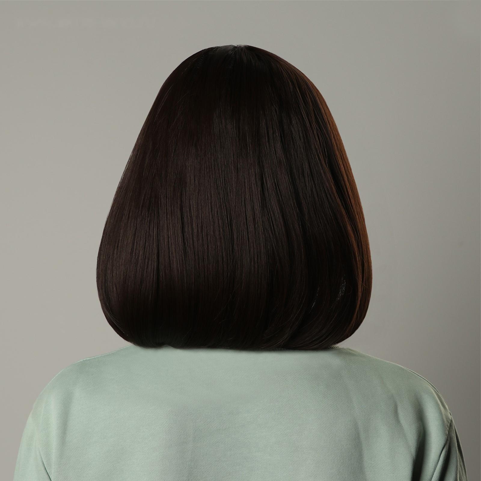 Парик искусственный, с чёлкой, имитация кожи, 30 см, цвет каштановый