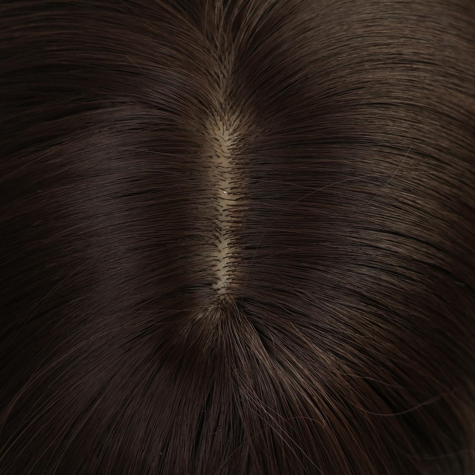 Парик искусственный, с чёлкой, имитация кожи, 30 см, цвет каштановый