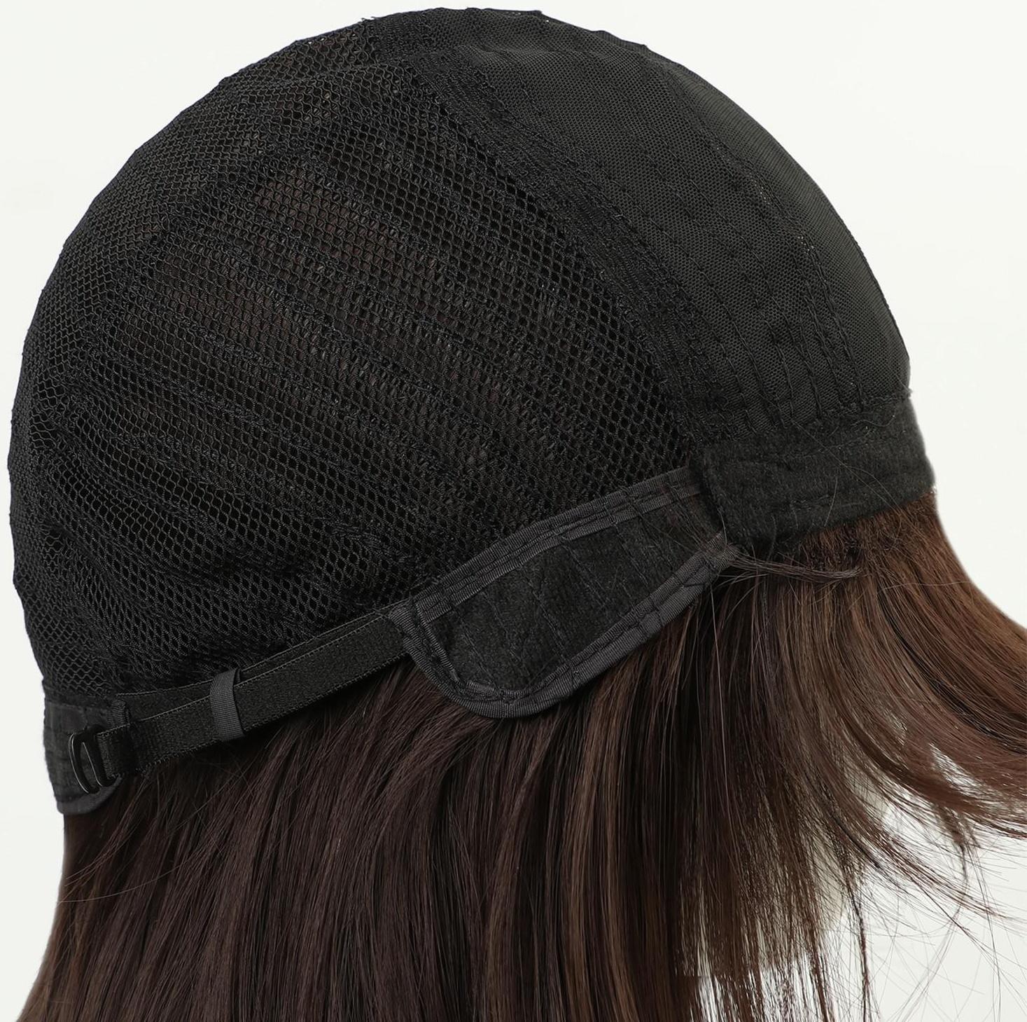 Парик искусственный, с чёлкой, имитация кожи, 30 см, цвет каштановый