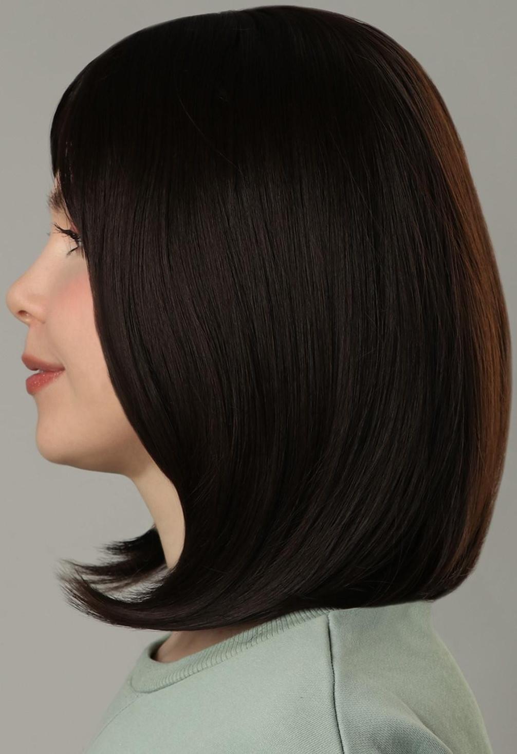 Парик искусственный, с чёлкой, имитация кожи, 30 см, цвет каштановый