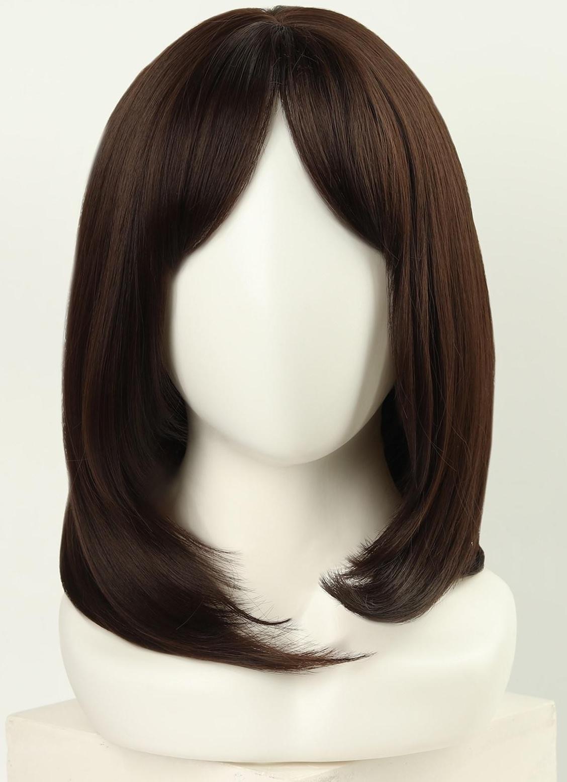 Парик искусственный, с чёлкой, имитация кожи, 30 см, цвет каштановый