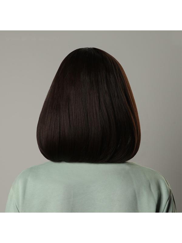 Парик искусственный, с чёлкой, имитация кожи, 30 см, цвет каштановый