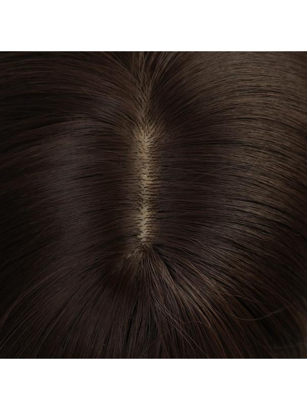 Парик искусственный, с чёлкой, имитация кожи, 30 см, цвет каштановый