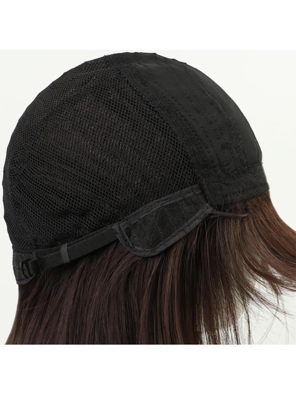 Парик искусственный, с чёлкой, имитация кожи, 30 см, цвет каштановый