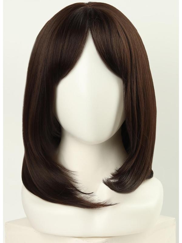 Парик искусственный, с чёлкой, имитация кожи, 30 см, цвет каштановый