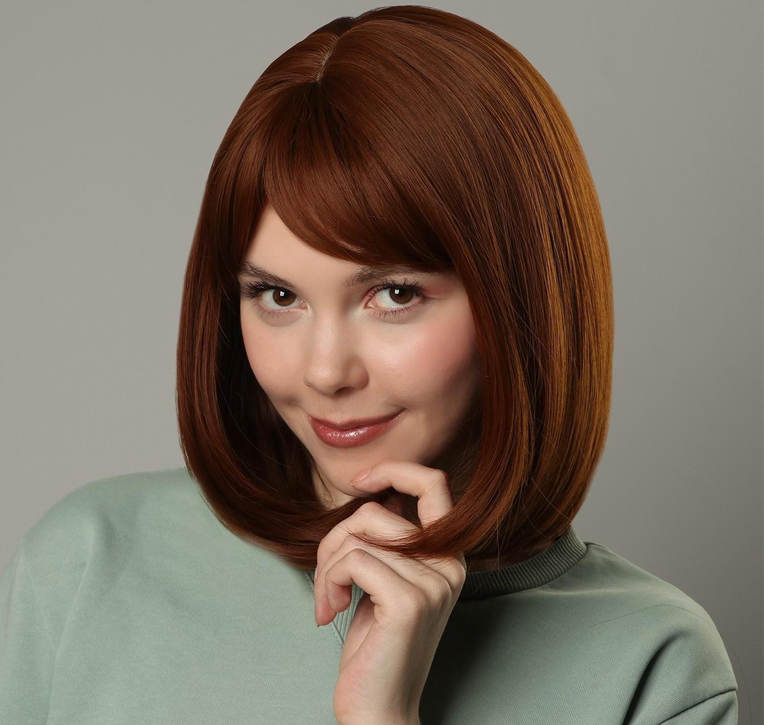 Парик искусственный, с чёлкой, имитация кожи, 30 см, цвет рыжий