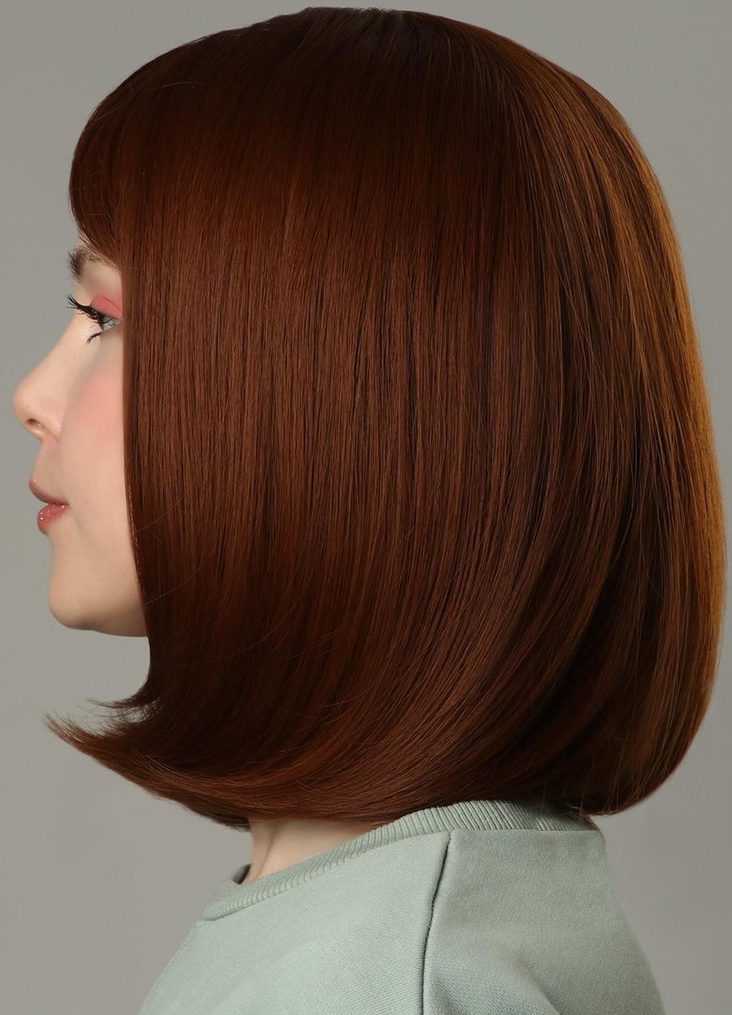 Парик искусственный, с чёлкой, имитация кожи, 30 см, цвет рыжий