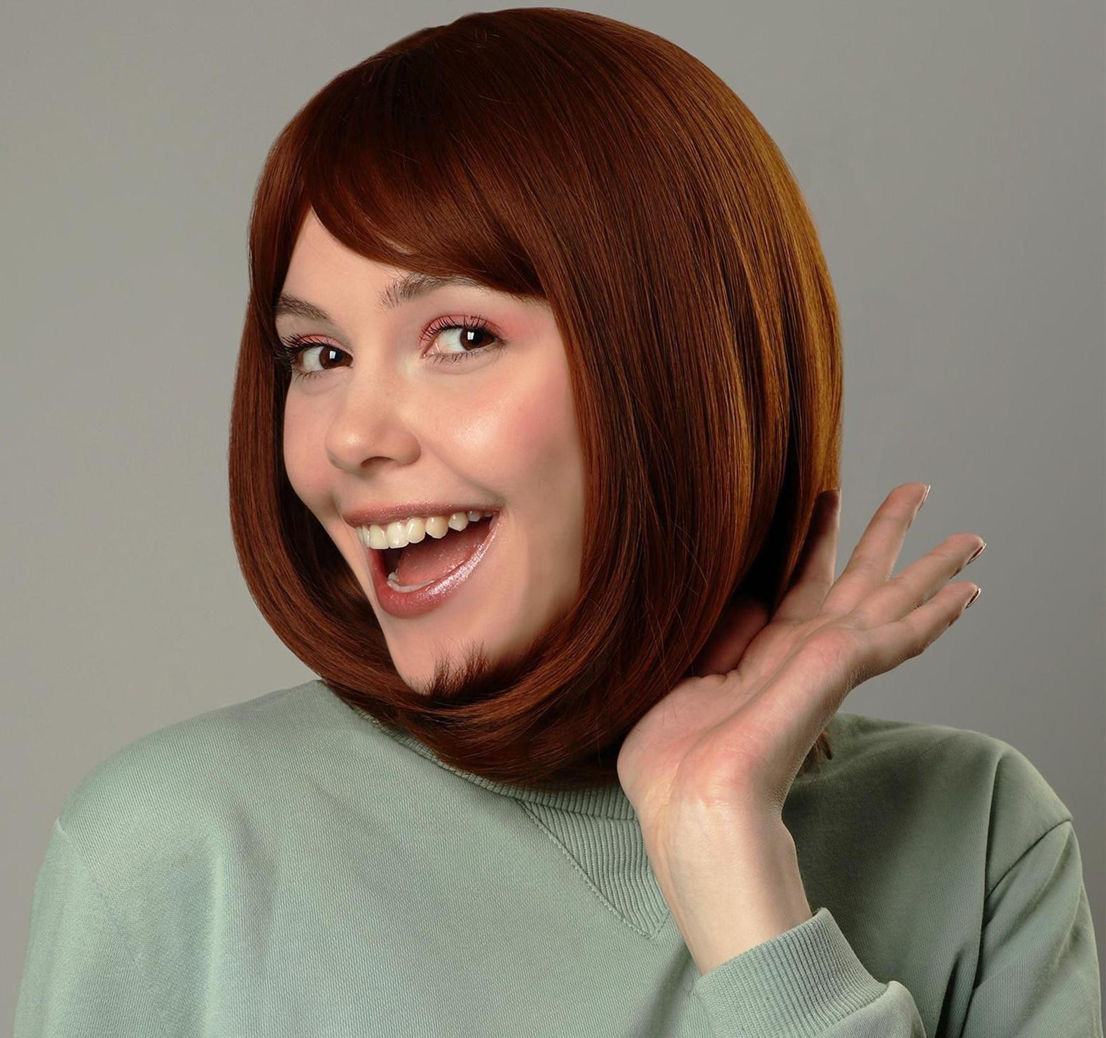 Парик искусственный, с чёлкой, имитация кожи, 30 см, цвет рыжий