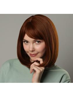 Парик искусственный, с чёлкой, имитация кожи, 30 см, цвет рыжий