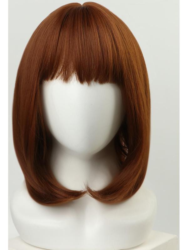 Парик искусственный, с чёлкой, имитация кожи, 30 см, цвет рыжий