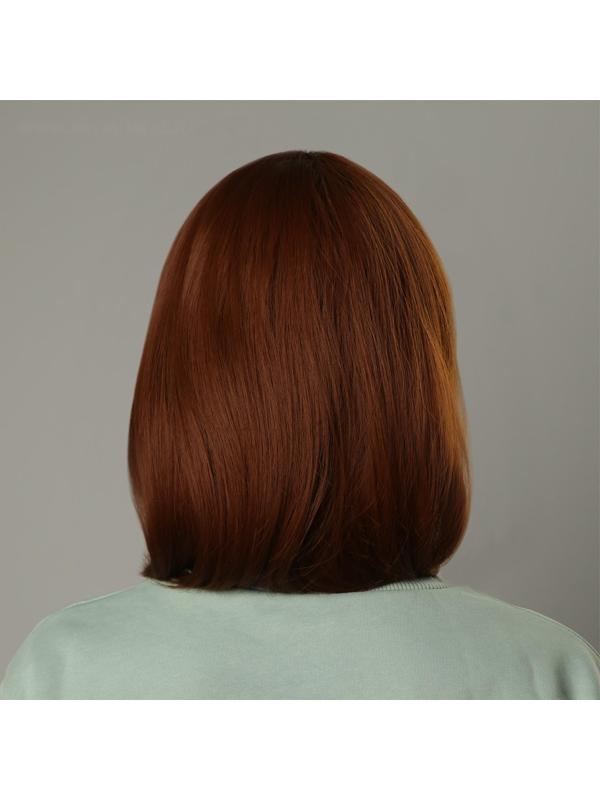 Парик искусственный, с чёлкой, имитация кожи, 30 см, цвет рыжий
