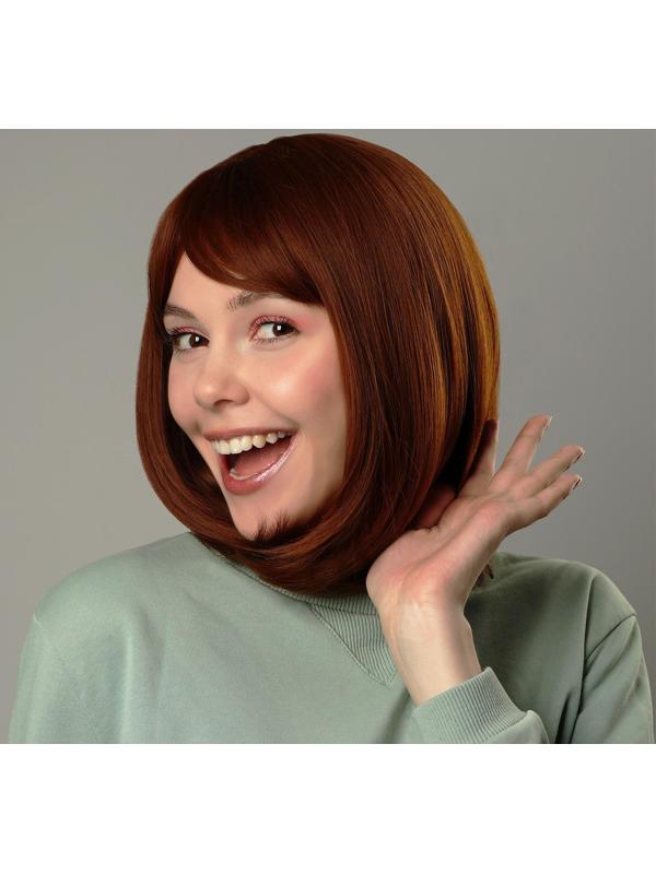 Парик искусственный, с чёлкой, имитация кожи, 30 см, цвет рыжий
