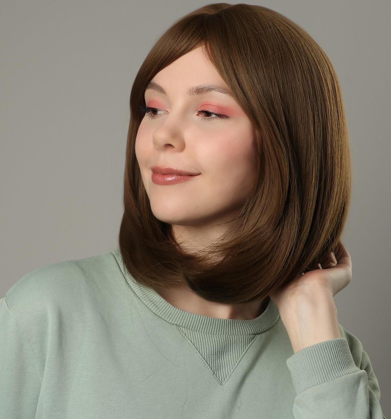 Парик искусственный, с чёлкой, имитация кожи, 30 см, цвет русый