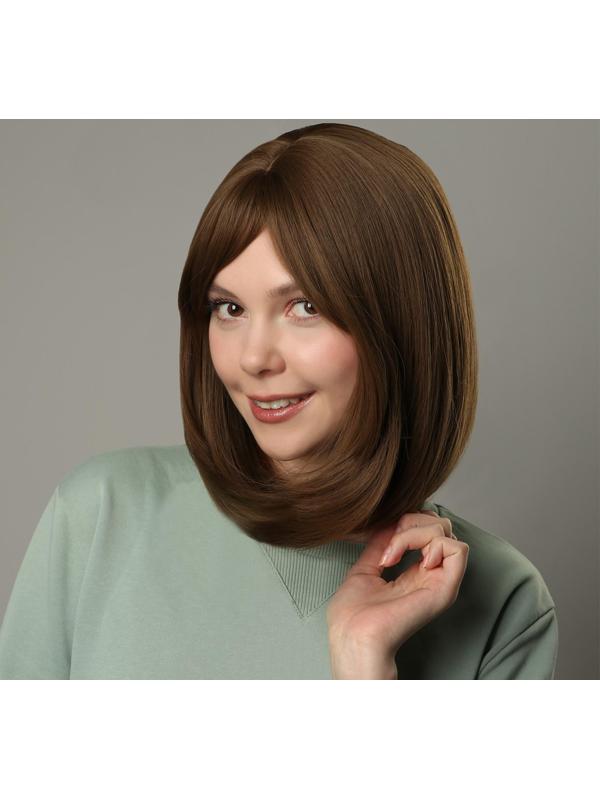 Парик искусственный, с чёлкой, имитация кожи, 30 см, цвет русый