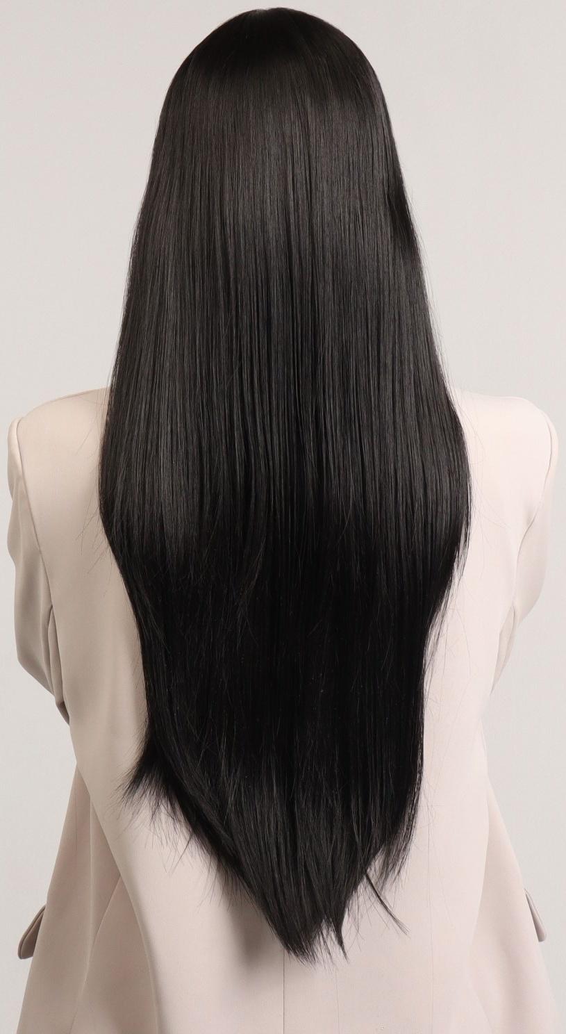 Парик искусственный, с чёлкой, имитация кожи, 60 см, цвет чёрный