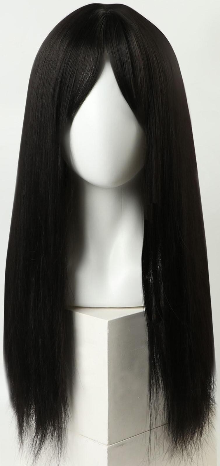 Парик искусственный, с чёлкой, имитация кожи, 60 см, цвет чёрный