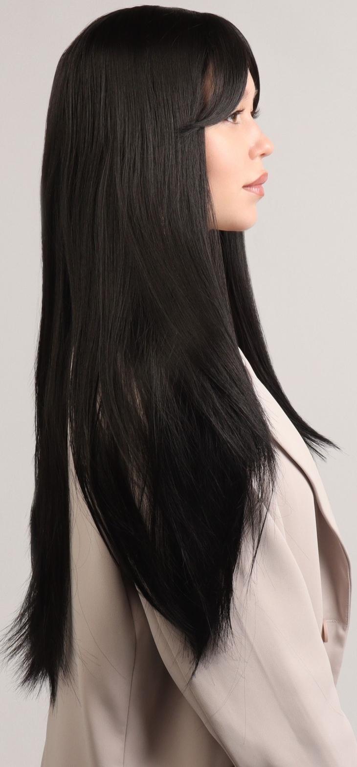 Парик искусственный, с чёлкой, имитация кожи, 60 см, цвет чёрный