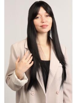 Парик искусственный, с чёлкой, имитация кожи, 60 см, цвет чёрный