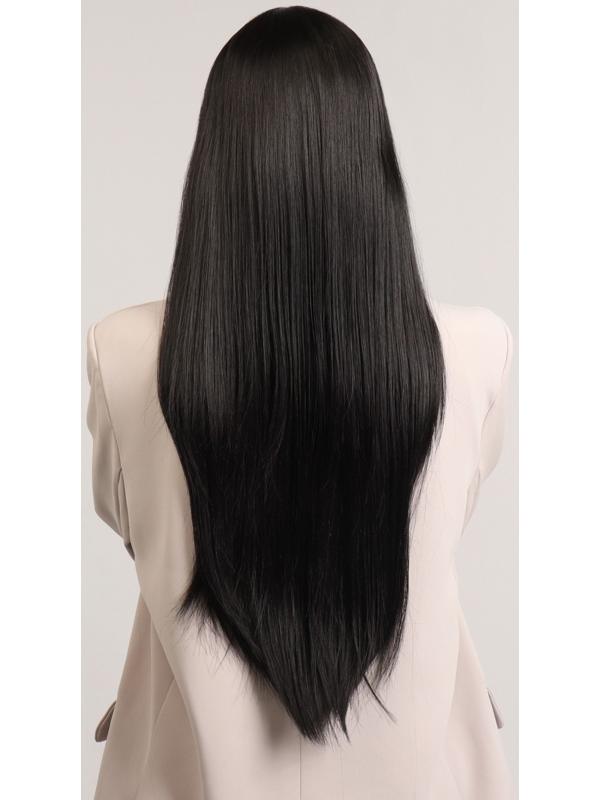 Парик искусственный, с чёлкой, имитация кожи, 60 см, цвет чёрный