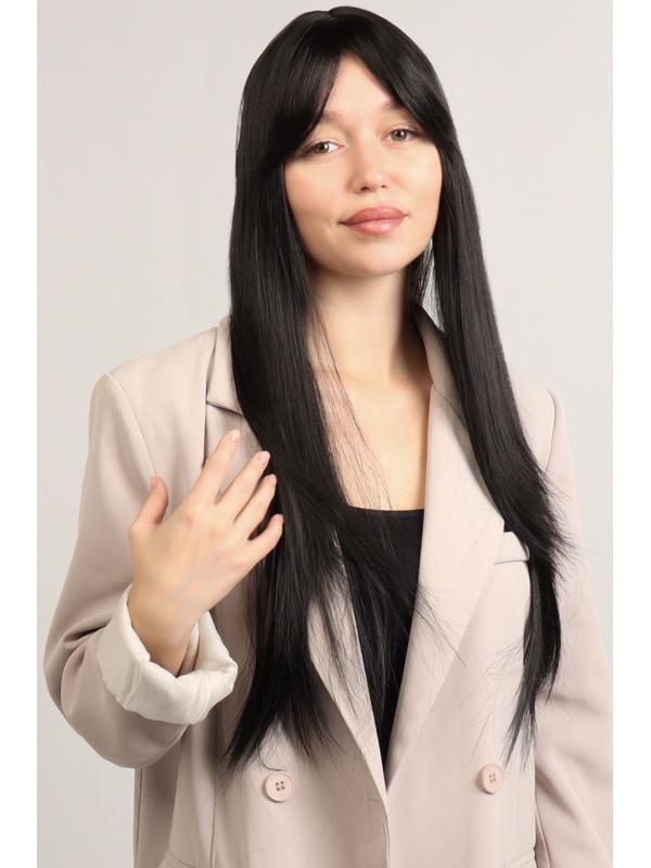 Парик искусственный, с чёлкой, имитация кожи, 60 см, цвет чёрный