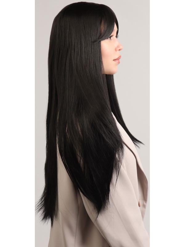 Парик искусственный, с чёлкой, имитация кожи, 60 см, цвет чёрный