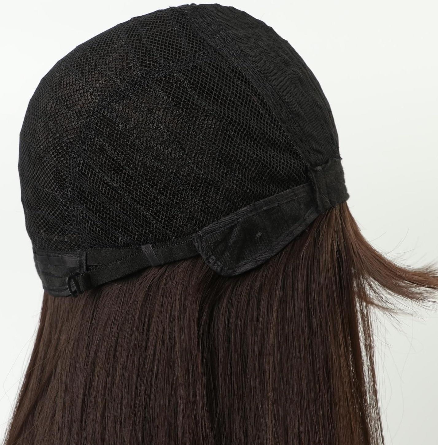 Парик искусственный, с чёлкой, имитация кожи, 60 см, цвет каштановый