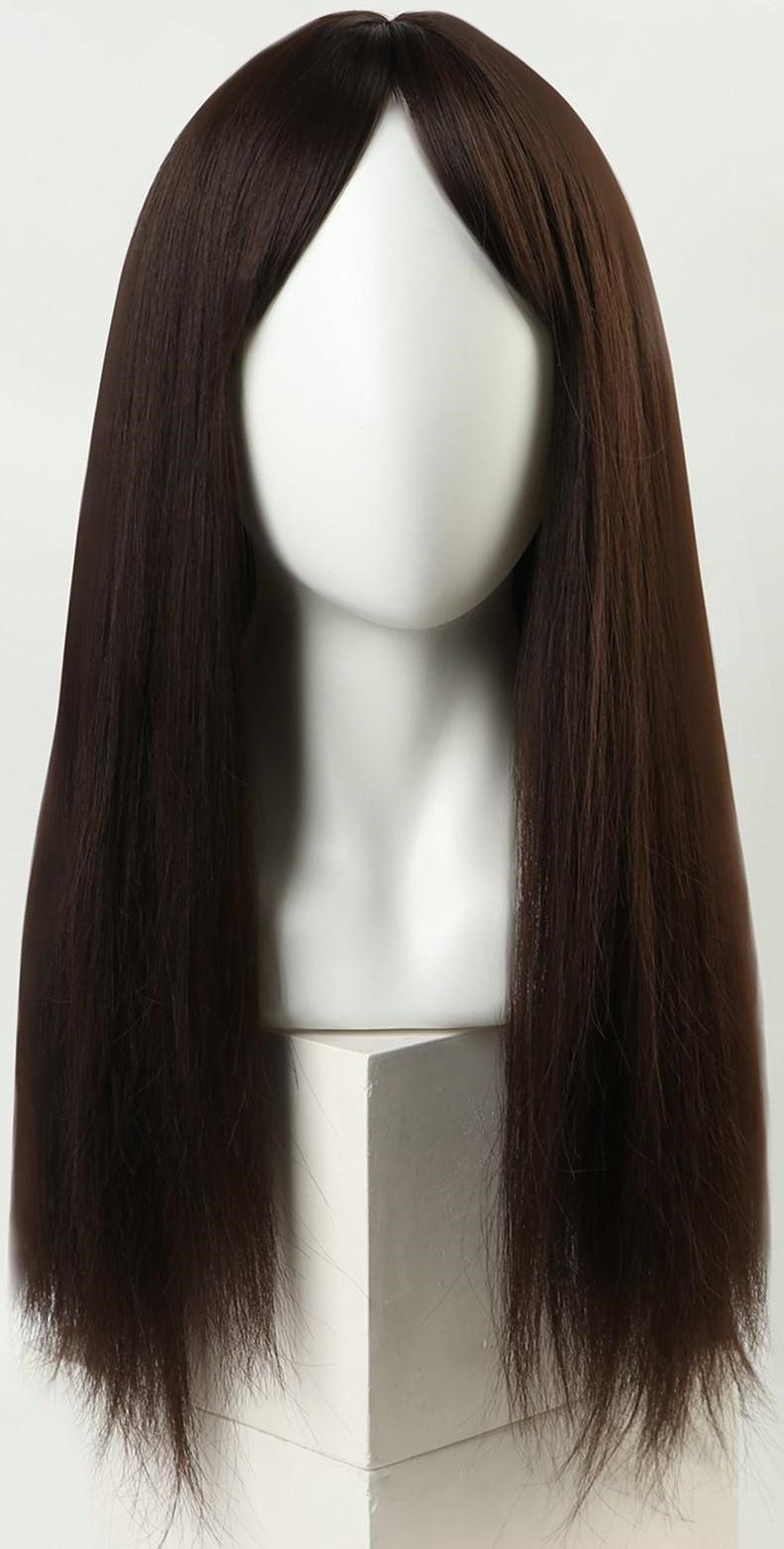 Парик искусственный, с чёлкой, имитация кожи, 60 см, цвет каштановый