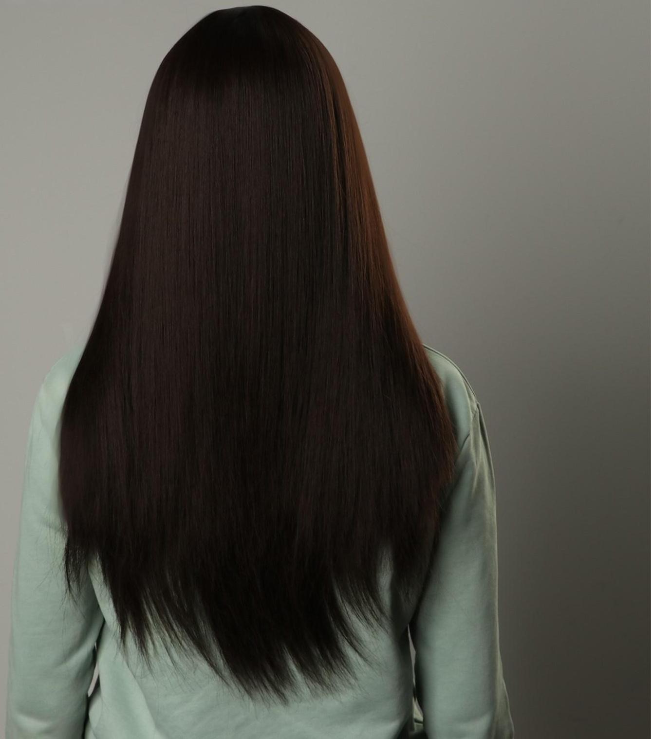 Парик искусственный, с чёлкой, имитация кожи, 60 см, цвет каштановый