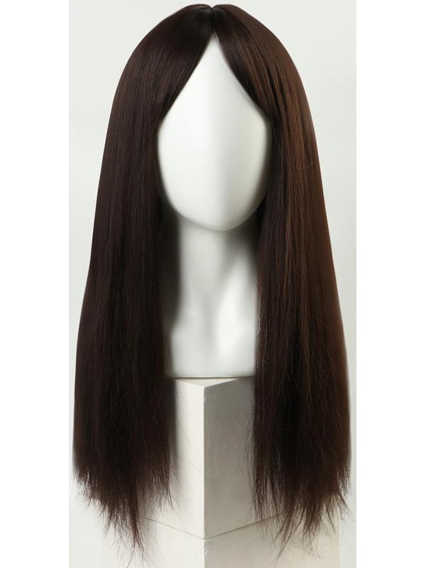 Парик искусственный, с чёлкой, имитация кожи, 60 см, цвет каштановый